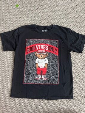 Hustler Hollywood Black Kids Tee with Red Bear Graphic